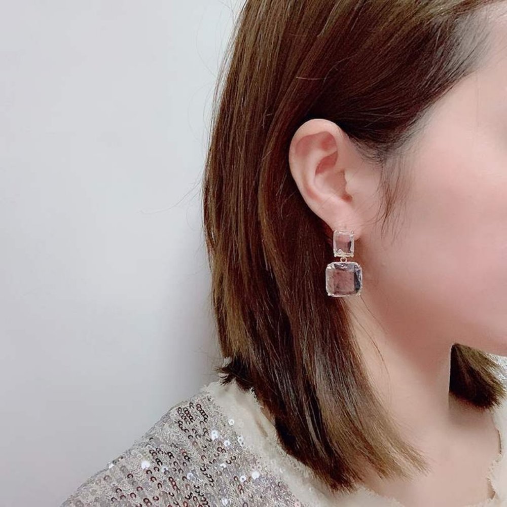 NEW Gold Double Crystal Square Drop Earrings - Picture 5 of 6